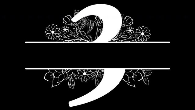 Number Three Floral Monogram White Animated, with ALPHA Channel (Transparent Background) In 4K Resolution
