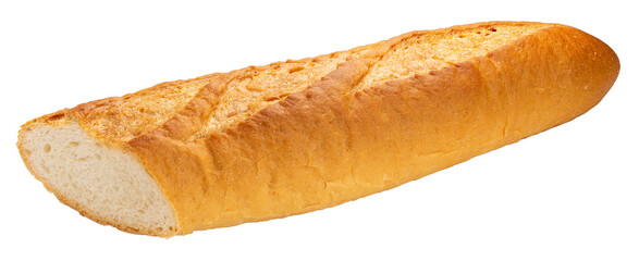 Baked delicious baguette bread isolated on white background, Baguette bread on white Png file.