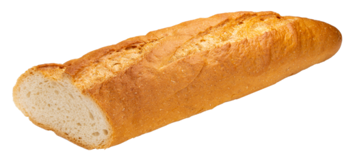 Baked delicious baguette bread isolated on white background, Baguette bread on white Png file.