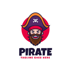 Vector Logo Illustration Pirate Mascot Cartoon Style.