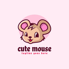 Vector Logo Illustration Cute Mouse Mascot Cartoon Style.