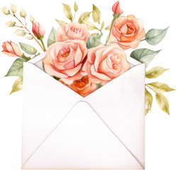 Envelope flowers watercolor illustration. Generative AI