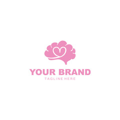 brain shape logo and love symbol in pink