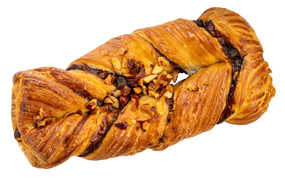 Chocolate Torsade Twist isolated on white background, Puff Pastry Twist bread on white PNG File.