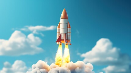 Cartoon rocket starship taking off