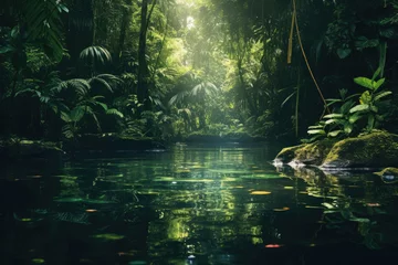 Photo sur Plexiglas Rivière forestière River in deep green tropical forest