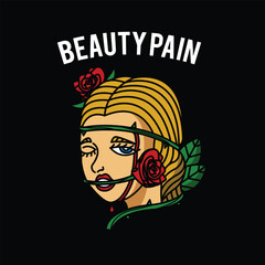 Beauty pain tee graphic vector.