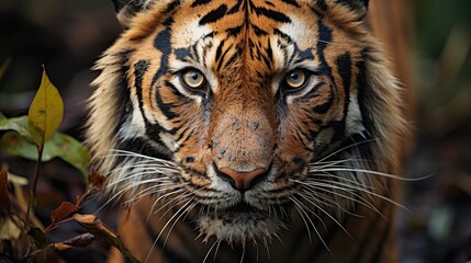 A tiger close-up featuring a blurry background. (Generative AI)