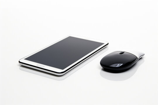 Generative computer mouse and tablet on white background