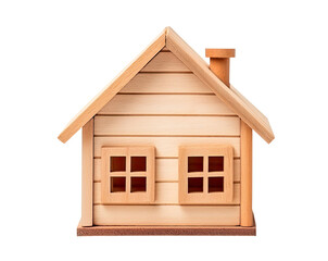 Toy wooden house isolated on transparent background, front view