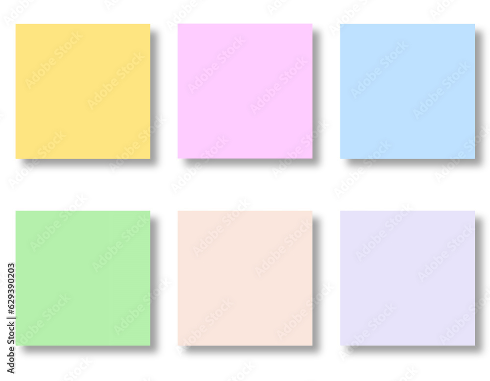 Aufkleber shaded sticky post-it note paper with shadow . many assorted different colours isolated on transpare