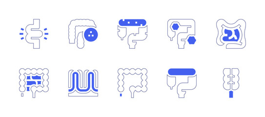 Intestine icon set. Duotone style line stroke and bold. Vector illustration. Containing intestine, carcinoembryonic, colon cancer, intestines, intestinal villus, appendix.