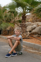 Boy on skateboard outdoors