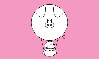 Cute Pig Balloon cartoon vector