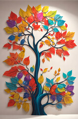 Elegant colorful tree with vibrant leaves hanging branches