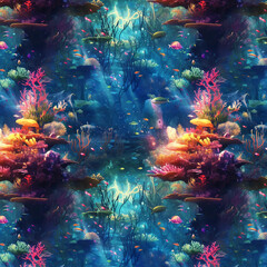 Fototapeta na wymiar Underwater Landscape Seamless Patterns 3
