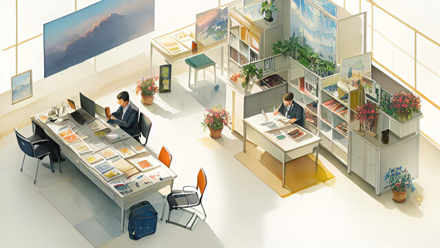 office room collaboration illustration watercolor background