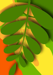 Branch with plant leaves. Bright wave design ecology image Vector