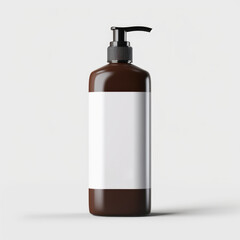 Fototapeta premium Brown cleansing shampoo bottle with white label template on bottle on white background.