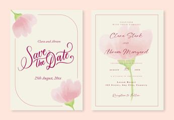 card with pink flowers watercolor wedding invitation