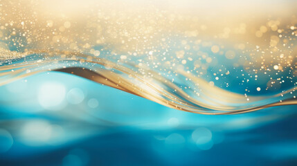 The waves bokeh background, turquoise and gold.