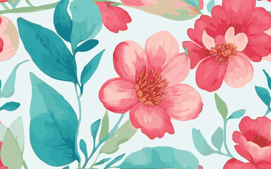 colorful watercolor flowers, seamless flowers pattern