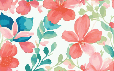 colorful watercolor flowers, seamless flowers pattern