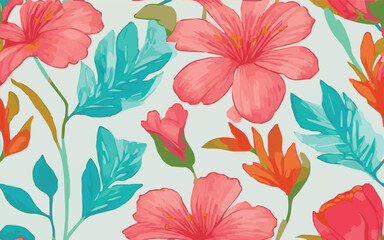 colorful watercolor flowers, seamless flowers pattern