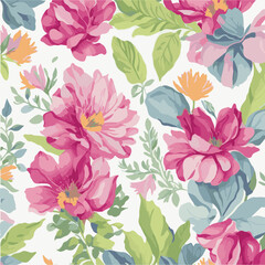 colorful watercolor flowers, seamless flowers pattern