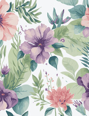 colorful watercolor flowers, seamless flowers pattern