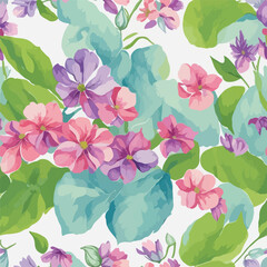 colorful watercolor flowers, seamless flowers pattern