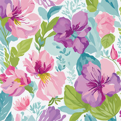 colorful watercolor flowers, seamless flowers pattern