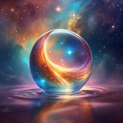 A Crystal Ball with a Swirling Galaxy and Stars