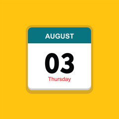 thursday 03 august icon with yellow background, calender icon