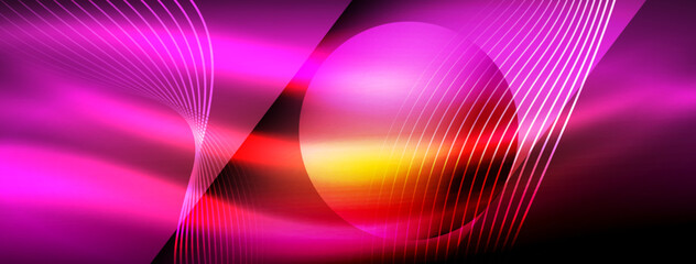 Obraz premium Glowing neon wave abstract background - vibrant, luminescent waves pulsate in a captivating and electrifying display