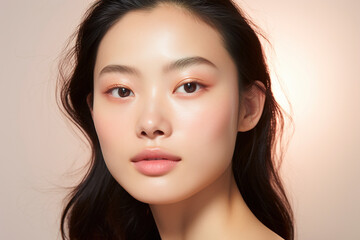 Fototapeta premium Portrait of beauty asian woman with perfect healthy glow skin facial