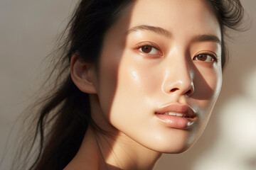 Portrait of beauty asian woman with perfect healthy glow skin facial