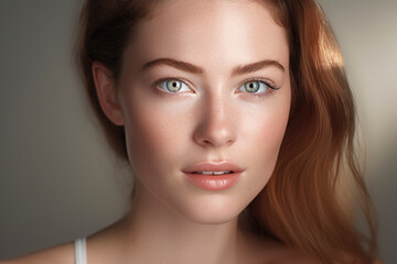 Naklejka premium Portrait of beauty caucasian woman with perfect healthy glow skin facial