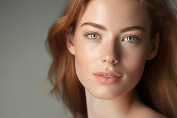 Fototapeta premium Portrait of beauty caucasian woman with perfect healthy glow skin facial