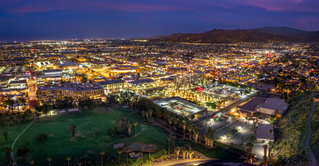 Night Aerial views of Downtown Palm Springs