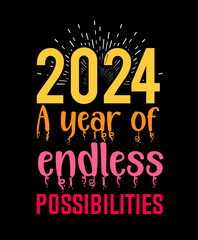 Happy new year design 2024. design idea, trend vector illustration for banner, t shirt design, poster, calendar and greeting, Typography t-shirt design.