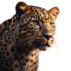 Foto op Plexiglas Luipaard Portrait of a leopard isolated on white background 