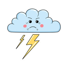 Lightning cloud weather, cartoon illustration