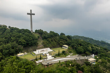 Aerial of Mount Samat National Shrine, a historical shrine located near the summit of Mount Samat...
