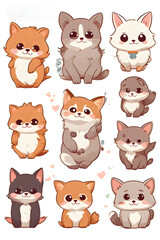 Fototapeta premium cute animals stickers on transparent background