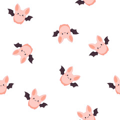 Seamless vector pattern. Cute bats in kawaii style. Vector illustration
