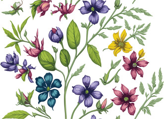 colorful watercolor flowers, seamless flowers pattern