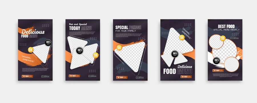 set of food post story social media banner template design. Creative design, easy Use for promotions you product. story food for your restaurant promotion