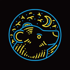 Premium Monoline Colorful Bear Vector Graphic Design illustration Vintage style Emblem Symbol and Icon