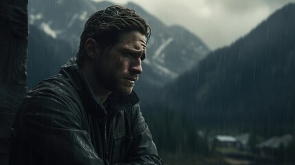 A sad man after he is in trouble with his problems.